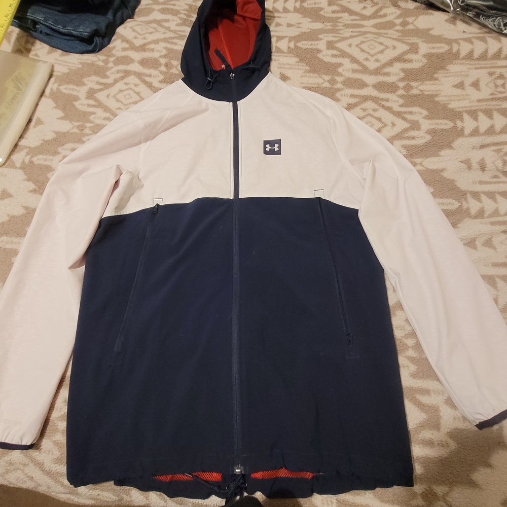 Under Armour Men's Blue and White Hooded Windbreaker Size M